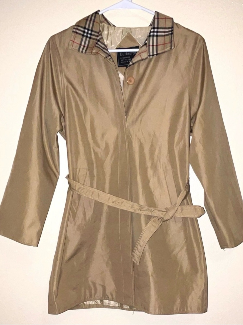 Burberry Tan Trench Coat with Signature Check Collar